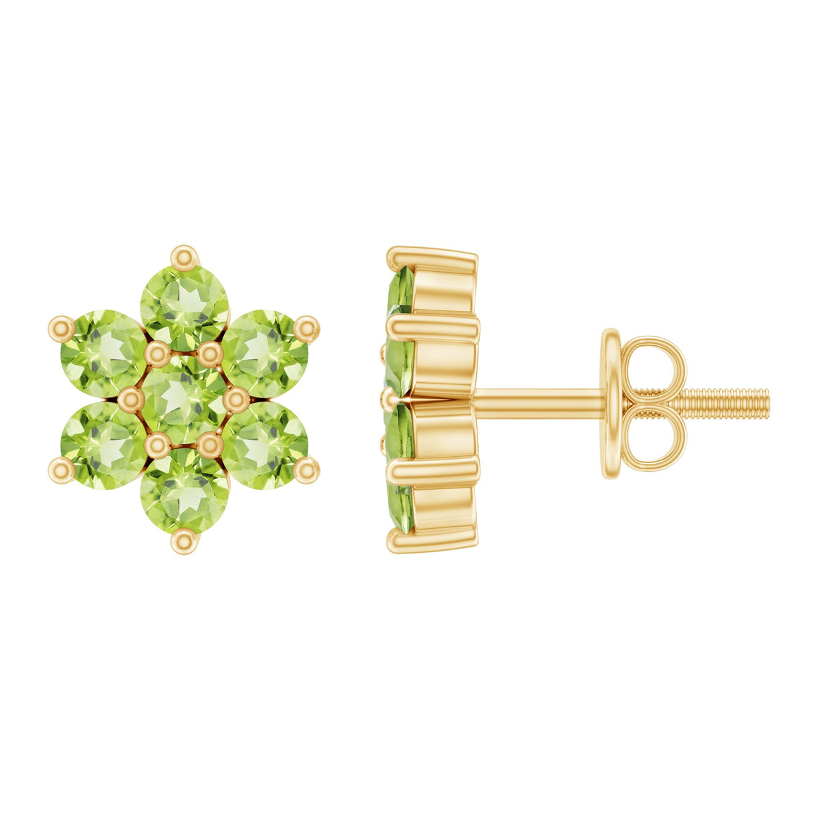 Real Peridot Flower Cluster Stud Earrings