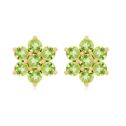 Real Peridot Flower Cluster Stud Earrings