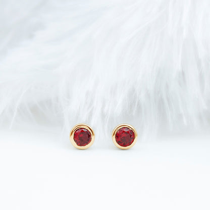 Minimalist Lab Grown Ruby Stud Earrings in Bezel Setting