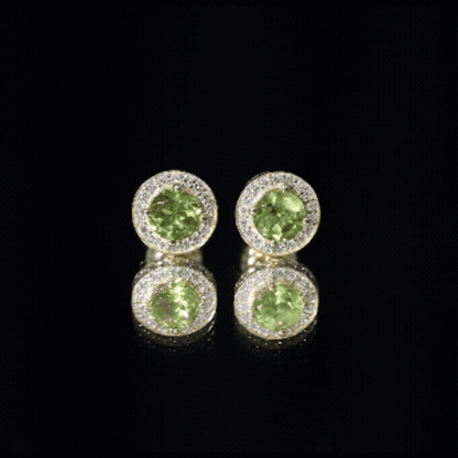 Natural 1.5 Carat Peridot Stud Earrings with Diamond Halo