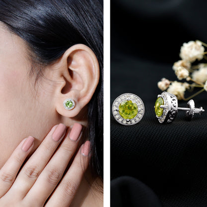 Natural 1.5 Carat Peridot Stud Earrings with Diamond Halo