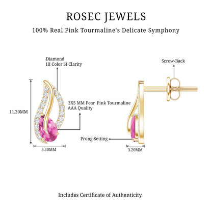 Natural Pink Tourmaline Leaf Earrings with Diamond