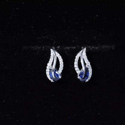 Lab Created Blue Sapphire and Moissanite Leaf Stud Earrings
