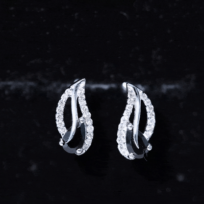 Pear Shape Black Spinel and Diamond Leaf Stud Earrings