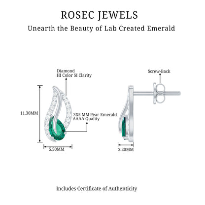 Lab Created Emerald and Diamond Leaf Stud Earrings