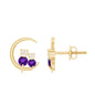Natural Amethyst and Diamond Cat on Moon Stud Earrings