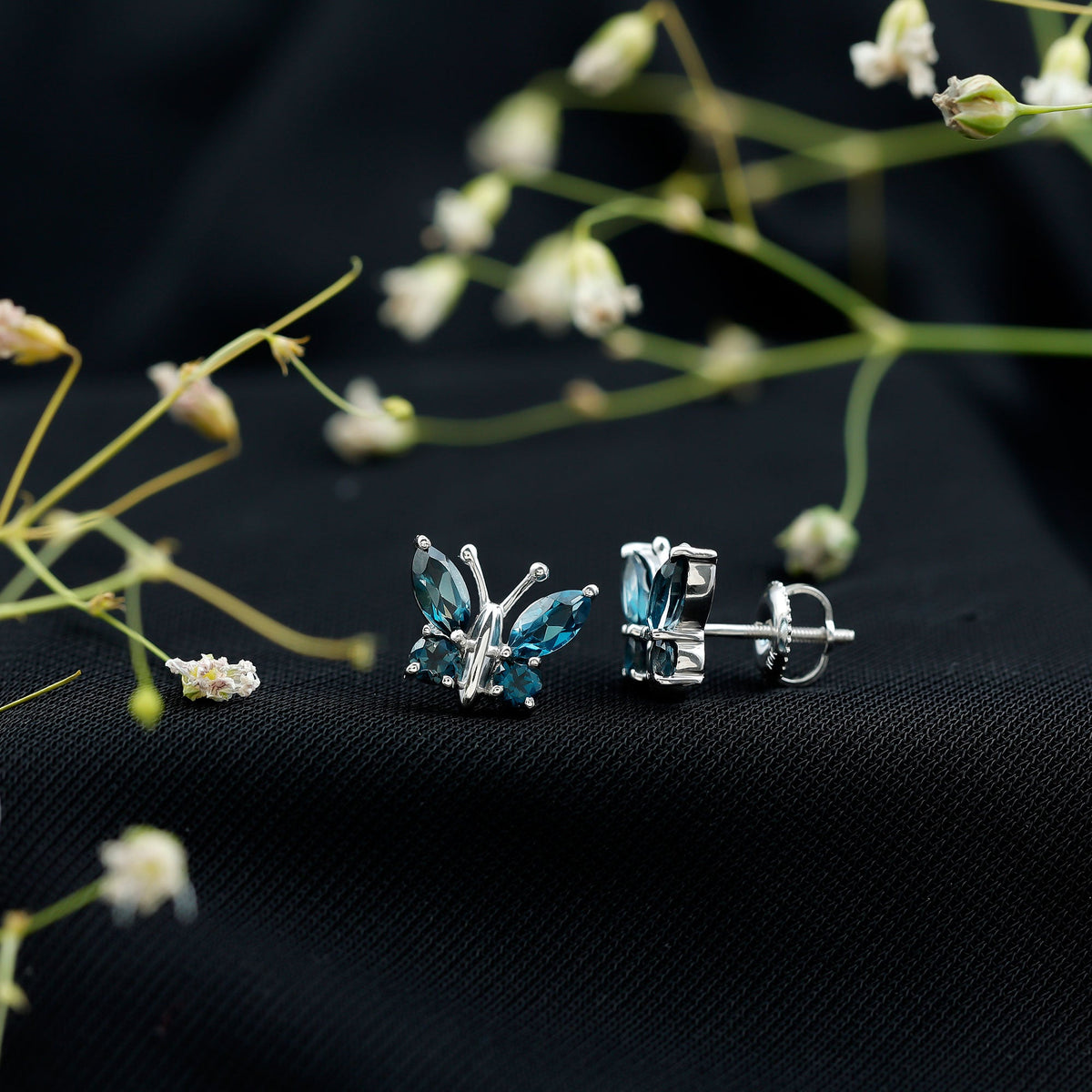 Butterfly Stud Earrings with London Blue Topaz