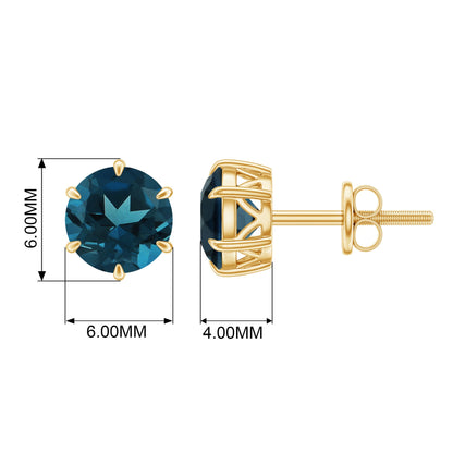 2.7 Carat London Blue Topaz Solitaire Stud Earrings