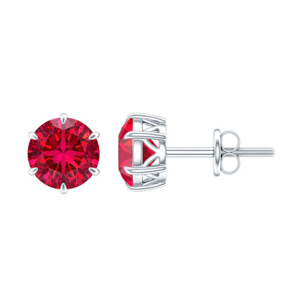 2.7 Carat Round Cut Solitaire Lab Created Ruby Stud Earrings