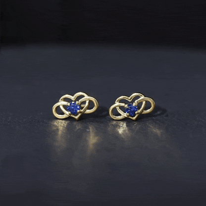 Lab Created Blue Sapphire Infinity Heart Stud Earrings