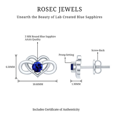 Lab Created Blue Sapphire Infinity Heart Stud Earrings