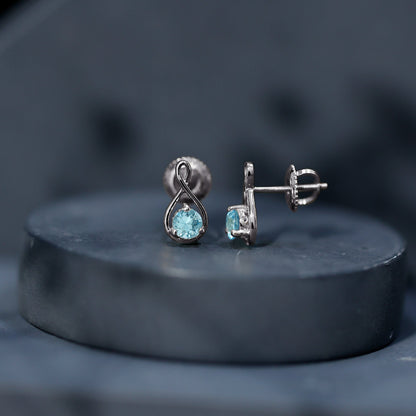 Genuine 0.5 Carat Aquamarine Infinity Stud Earrings