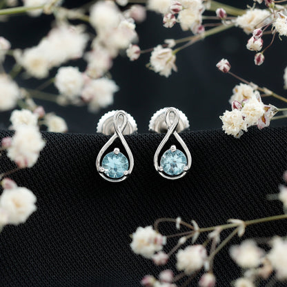 Genuine 0.5 Carat Aquamarine Infinity Stud Earrings