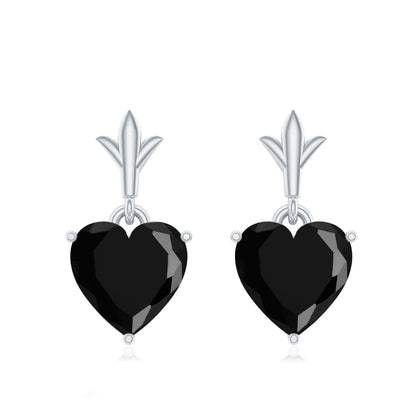 4.2 Carat Solitaire Black Onyx Heart Drop Earrings