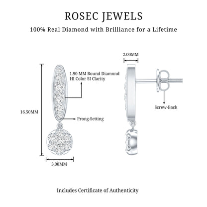 Real Diamond Bar Drop Earrings for Women