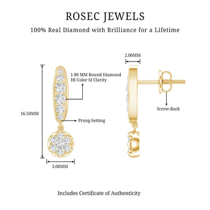 Real Diamond Bar Drop Earrings for Women