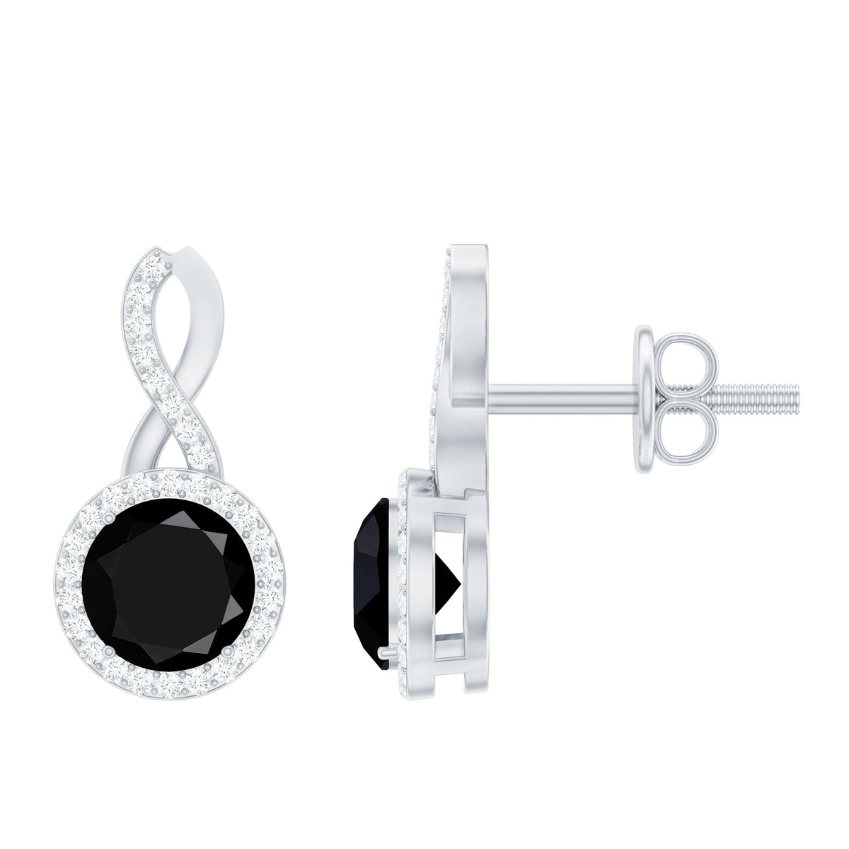 1.6 Carat Lab Grown Black and White Diamond Infinity Stud Earrings