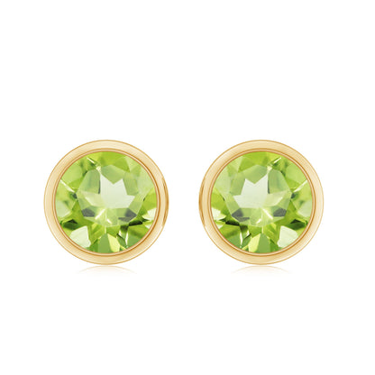 Natural Peridot Solitaire Stud Earrings in Bezel Setting