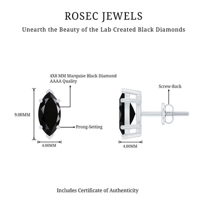 1.68 Carat Marquise Cut Lab Grown Black Diamond Stud Earrings