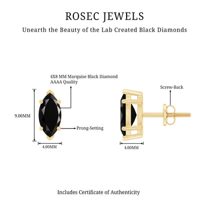 1.68 Carat Marquise Cut Lab Grown Black Diamond Stud Earrings