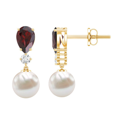 Genuine Freshwater Pearl Drop Earrings with Garnet