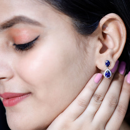 5 Carat Lab Grown Blue Sapphire Teardrop Earrings with Certificate