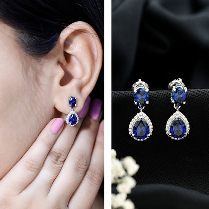 5 Carat Lab Grown Blue Sapphire Teardrop Earrings with Certificate