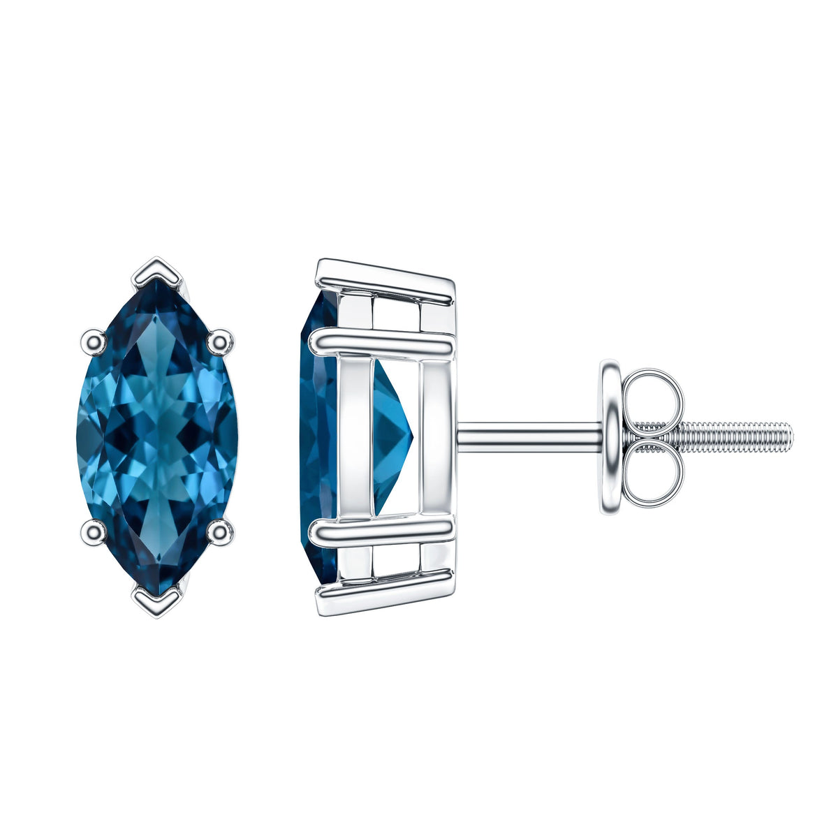 Marquise London Blue Topaz Solitaire Studs in Basket Setting