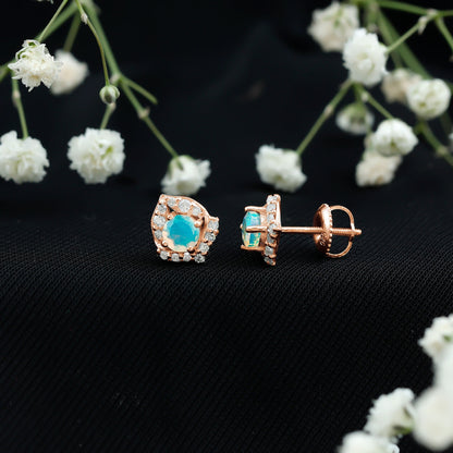 Vintage inspired Ethiopian Opal Stud Earrings with Diamond Accent