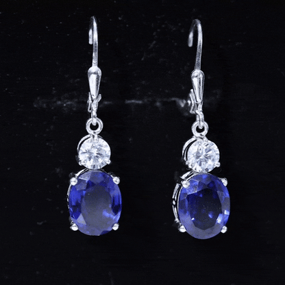 Certified Lab Grown Blue Sapphire and Moissanite Drop Dangle Earrings