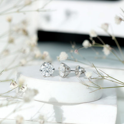 Round 2.7 Carat Moissanite Solitaire Stud Earrings in Sterling Silver