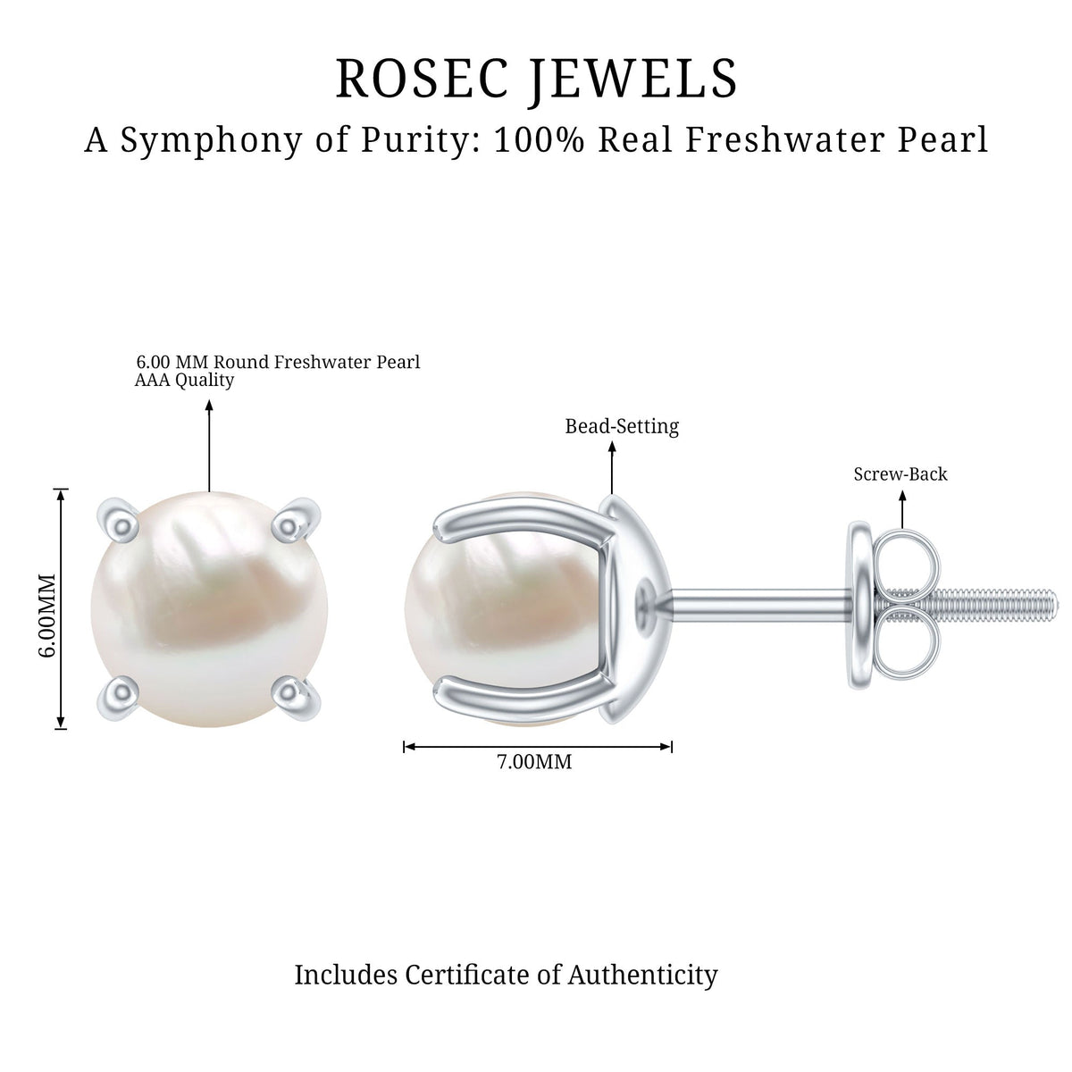Natural 4.4 Carat Pearl Stud Earrings with Certificate