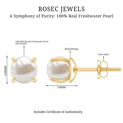6 MM Round Freshwater Pearl Solitaire Stud Earrings