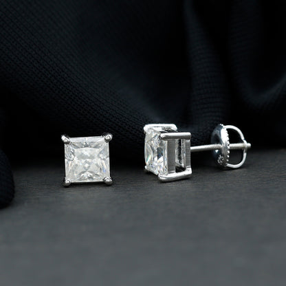 2.5 Carat Solitaire Princess Cut Moissanite Stud Earrings