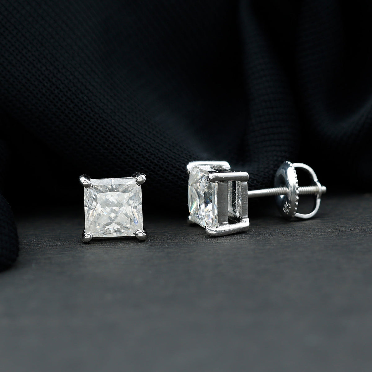 Certified 2.5 Carat Princess Cut Moissanite Stud Earrings in Silver
