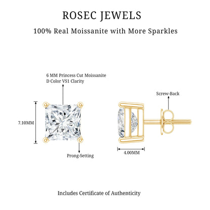 2.5 Carat Solitaire Princess Cut Moissanite Stud Earrings