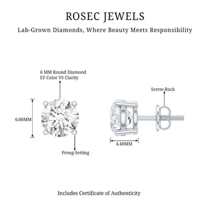 Solitaire 1.9 Carat Lab Grown Diamond Stud Earrings with Screw Back