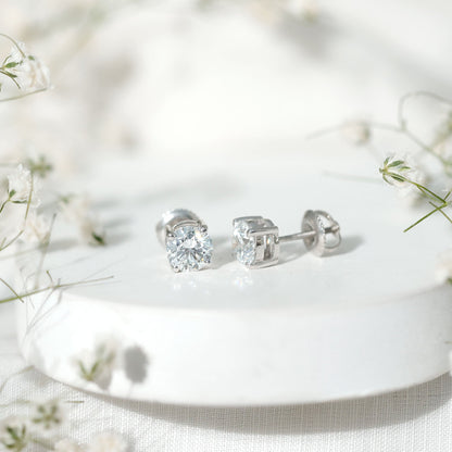 Solitaire 1.9 Carat Lab Grown Diamond Stud Earrings with Screw Back