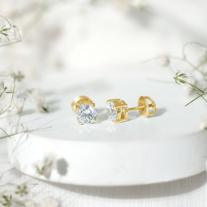 Solitaire 1.9 Carat Lab Grown Diamond Stud Earrings with Screw Back