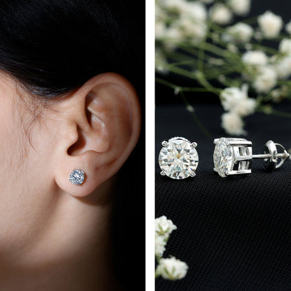 Round Cut 2.5 CT Lab Grown Diamond Solitaire Stud Earrings