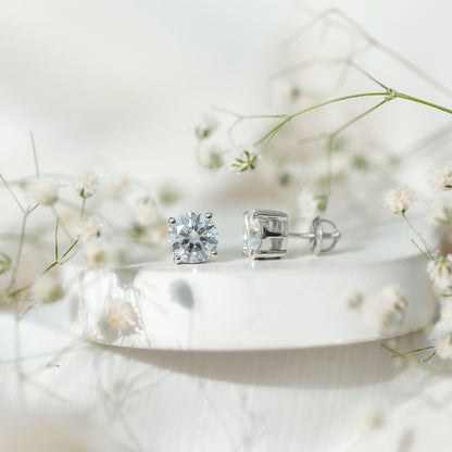 Round Cut 2.5 CT Lab Grown Diamond Solitaire Stud Earrings