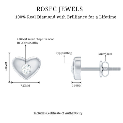 Gypsy Set Real Diamond Heart Stud Earrings