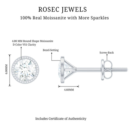 Minimalist Moissanite Stud Earrings in Martini Setting