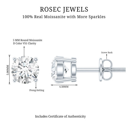 Silver Moissanite 1 Carat Stud Earring
