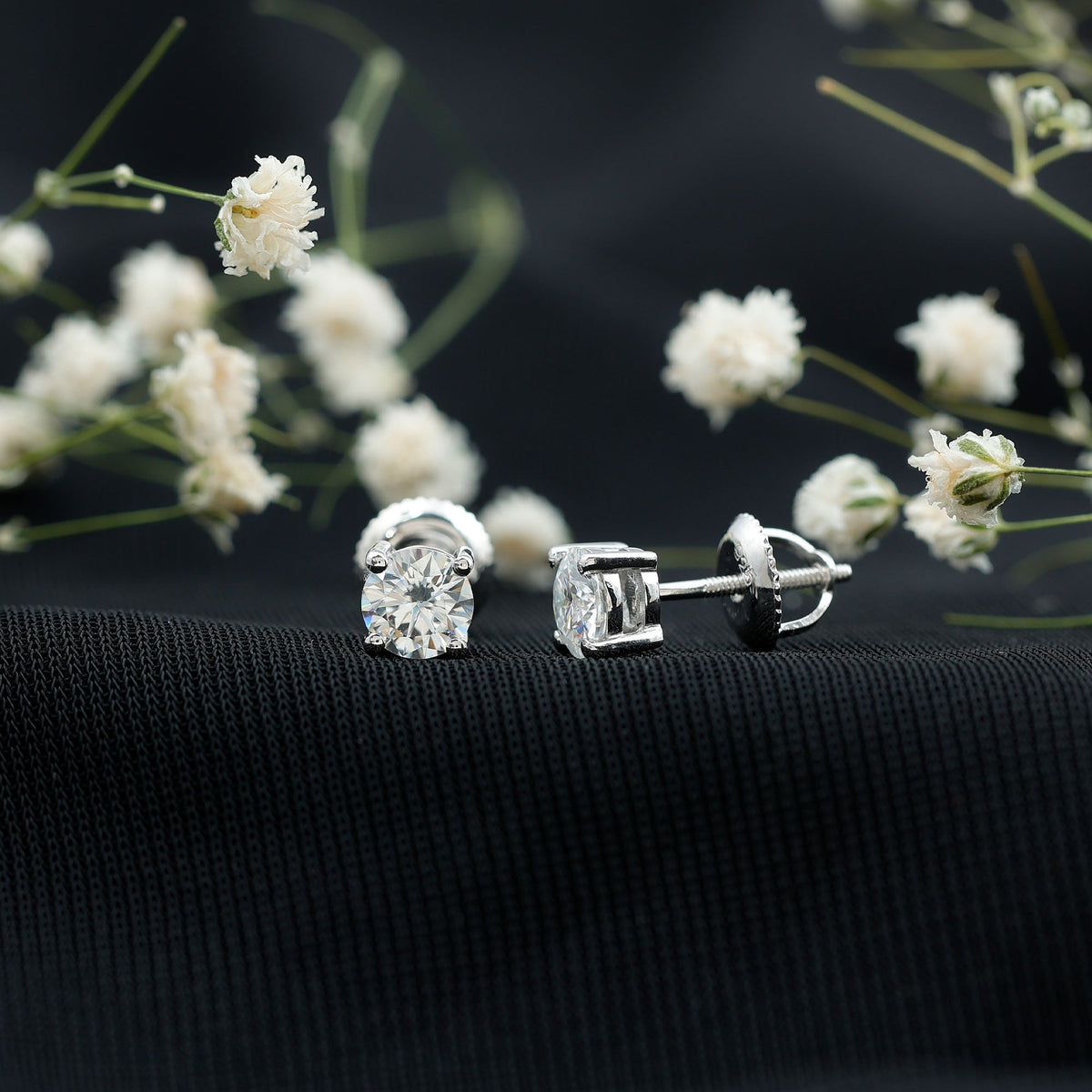 Silver Moissanite 1 Carat Stud Earring