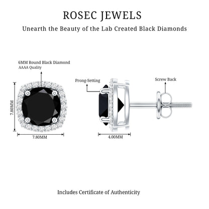 Lab Grown Black and White Diamond Halo Stud Earrings