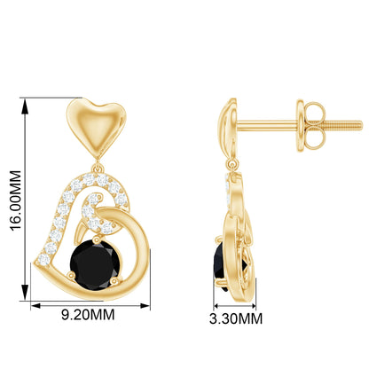 Heart Drop Earring with Black Spinel and Diamond Accent
