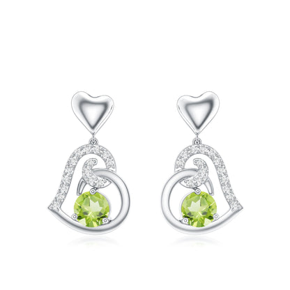 Solitaire Peridot Heart Drop Earrings with Diamond Accent