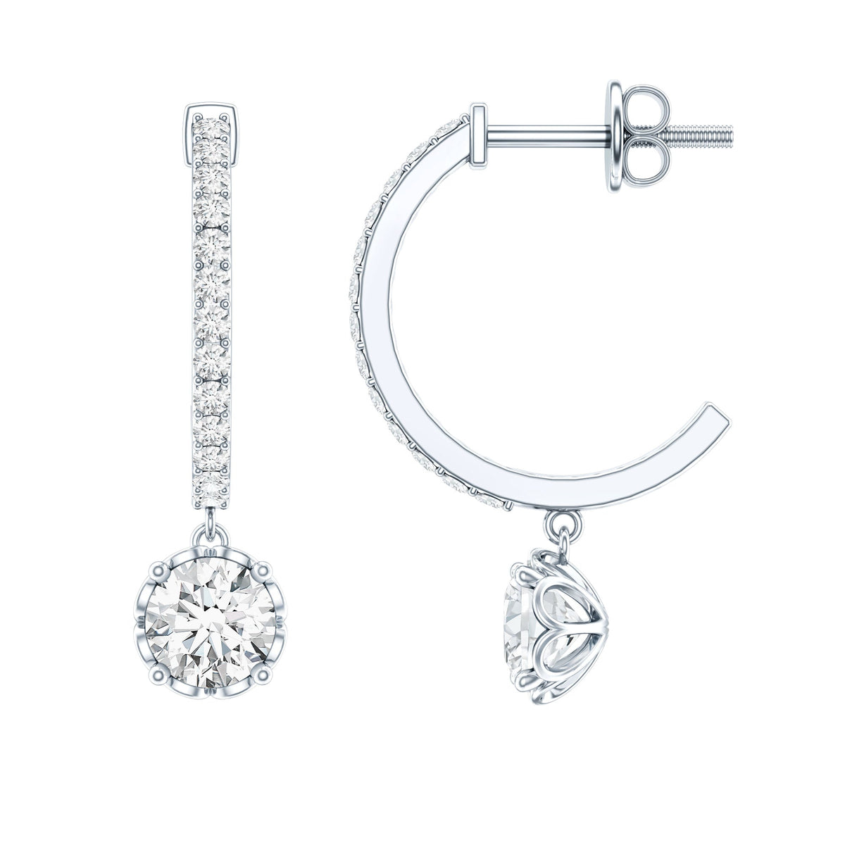 Sterling Silver Moissanite Hoop Drop Earrings for Women