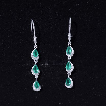 Pear Cut Emerald Dangle Earrings with Diamond